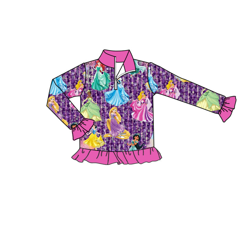Pre-order Baby Girl Princess Zipper Ruffle Purple Pullover Shirt