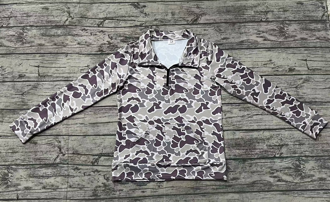 Adult Women Long Sleeves Dark Grey Camo Shirt Pullover