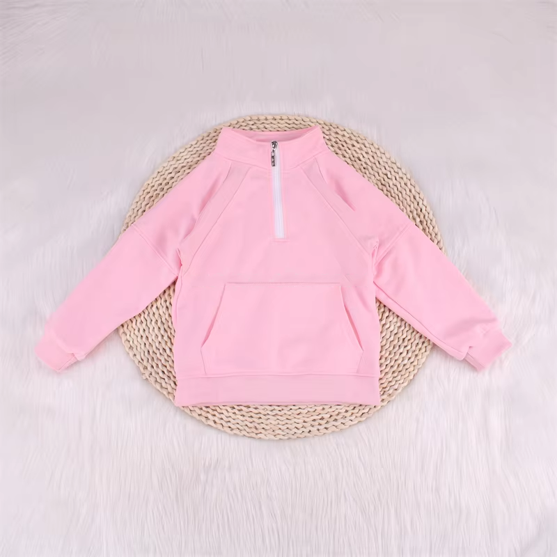 Pre-order Baby Kids Todder Pink Long Sleeves Pocket Zipper Pullover Shirt