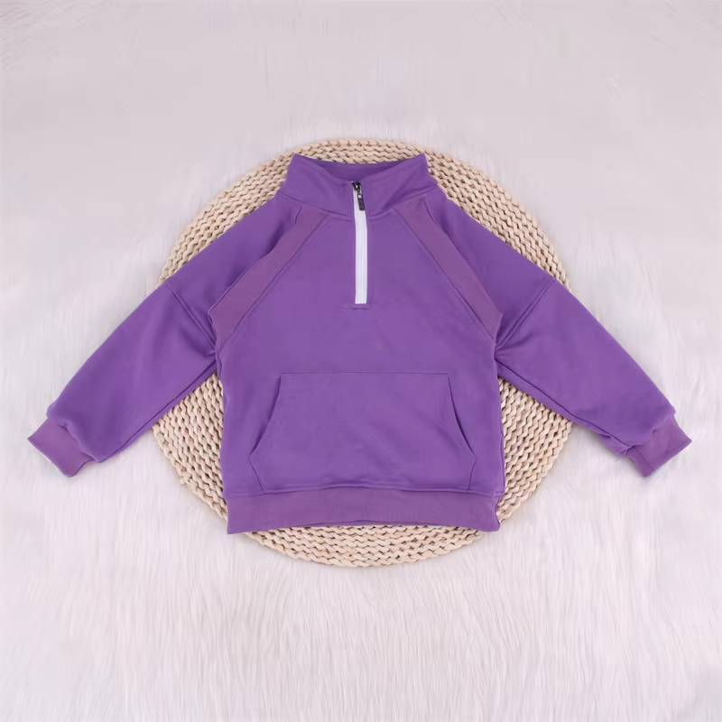 Pre-order Baby Girl Todder Purple Long Sleeves Pocket Zipper Pullover Shirt