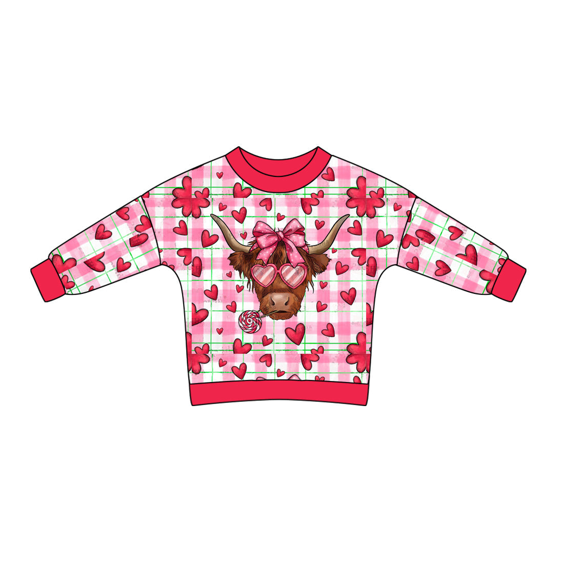 Pre-order Baby Girl Long Sleeves Valentines Cow Hearts Shirt Tops