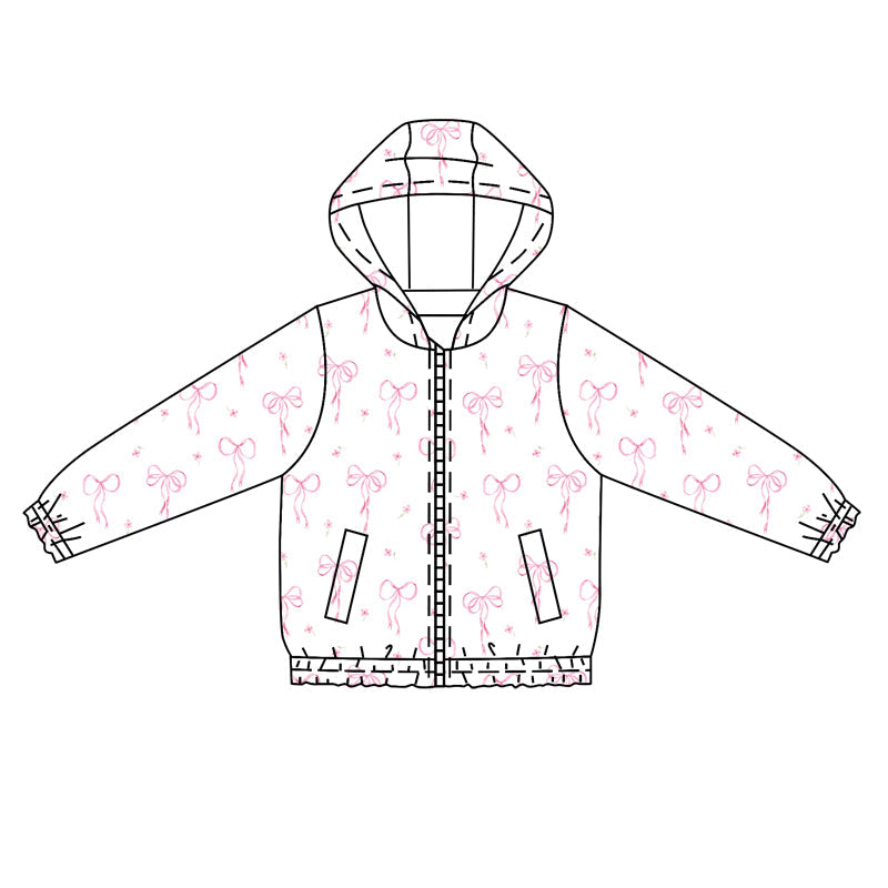 Pre-order Baby Girl Long Sleeves Pink Bows Zipper Pocket Hoodie Coat Tops