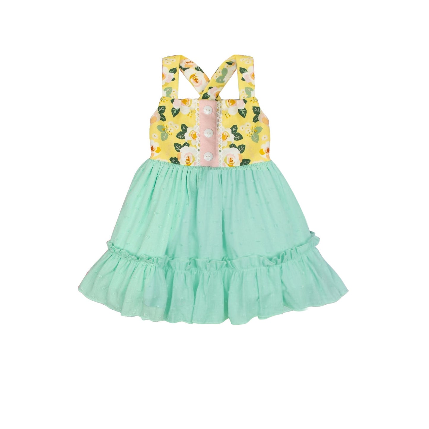Pre-order Baby Girl Sleeveless Flower Ruffle Green Tunic Tops