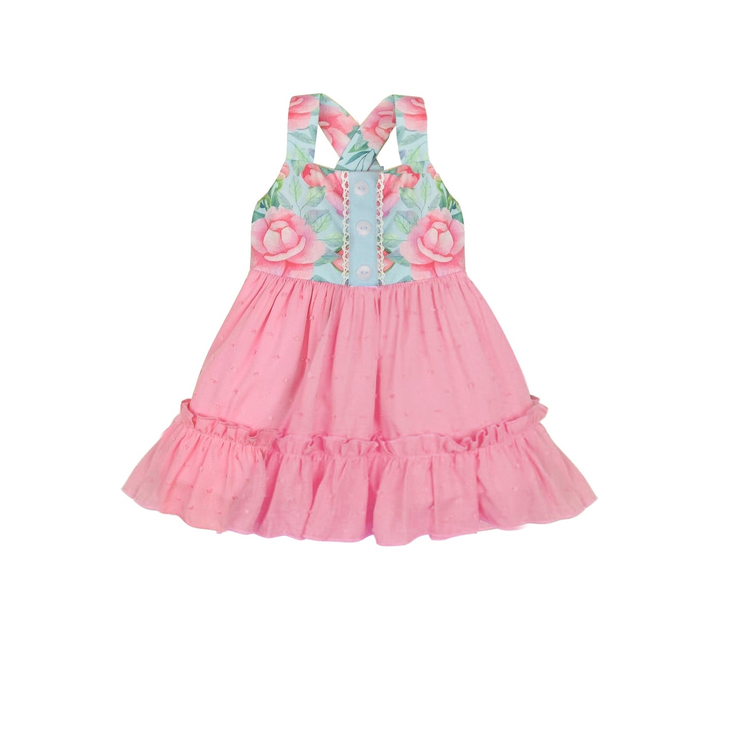 Pre-order Baby Girl Sleeveless Flower Ruffle Pink Tunic Tops