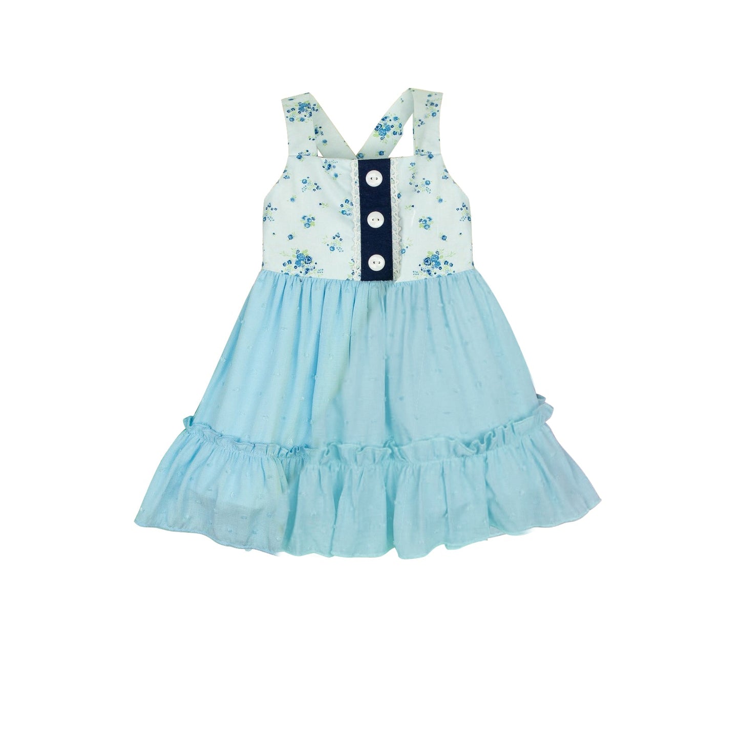Pre-order Baby Girl Sleeveless Flower Ruffle Blue Tunic Tops