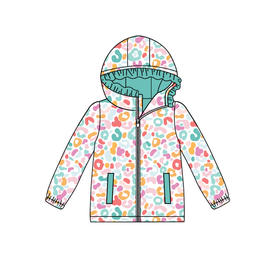 Preorder Baby Girl Long Sleeves Leopard Hoodie Zipper Shirt Tops