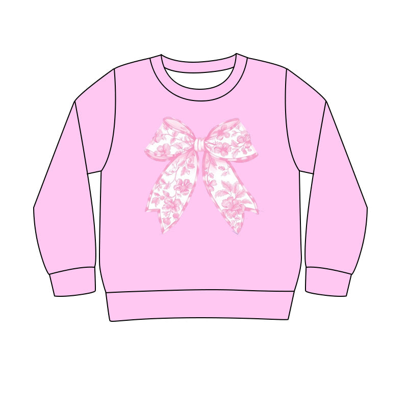 Preorder Adult Women Long Sleeves Pink Flower Bow Tee Shirt Tops