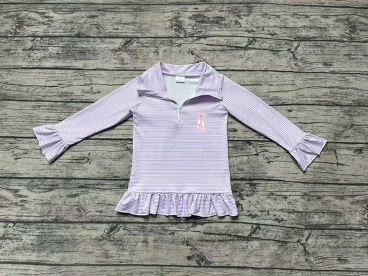 Preorder Baby Girl Long Sleeves Purple Embroidery Dance Shoes Zipper Pullover Shirt