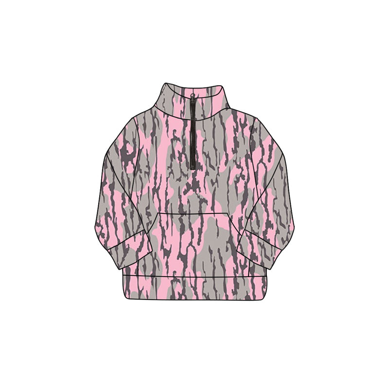 Preorder Baby Girl Long Sleeves Camo Zipper Pink Pullover Shirt