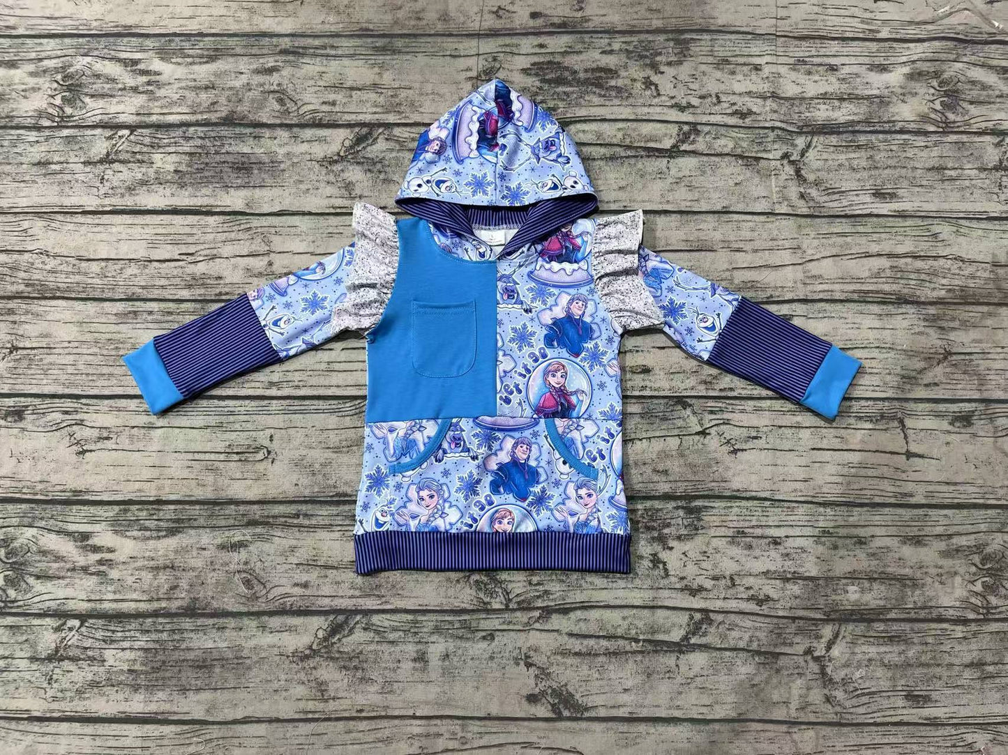 Baby Girl Blue Long Sleeves Princess Hoodie Ruffle Shirt Tops