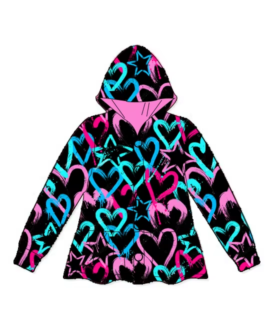 Preorder Baby Girl Long Sleeves Valentines Hearts Hoodie Buttons Coat Tops