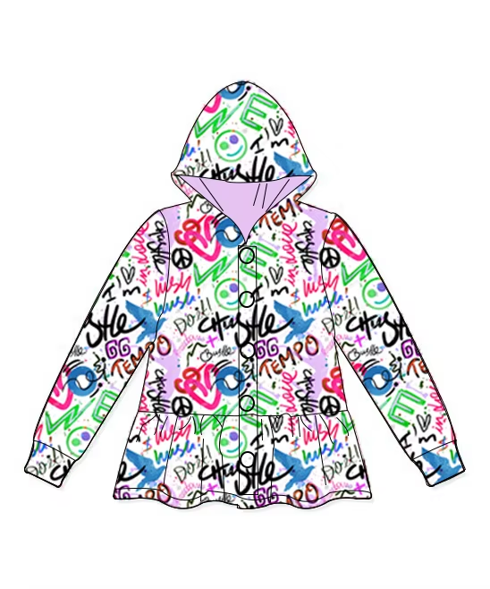 Preorder Baby Girl Long Sleeves Valentines Tie Dye Hearts Hoodie Buttons Coat Tops