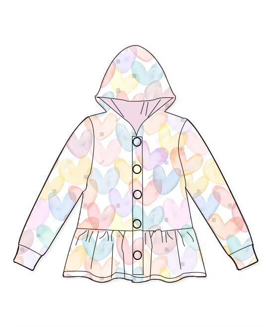 Preorder Baby Girl Valentines Long Sleeves Hearts Hoodie Buttons Coat Tops