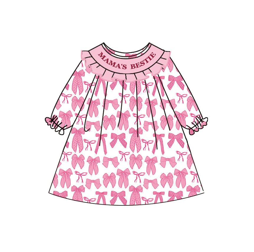 Preorder Baby Girl Long Sleeves Mama's Bestie Smocked Knee Length Dress