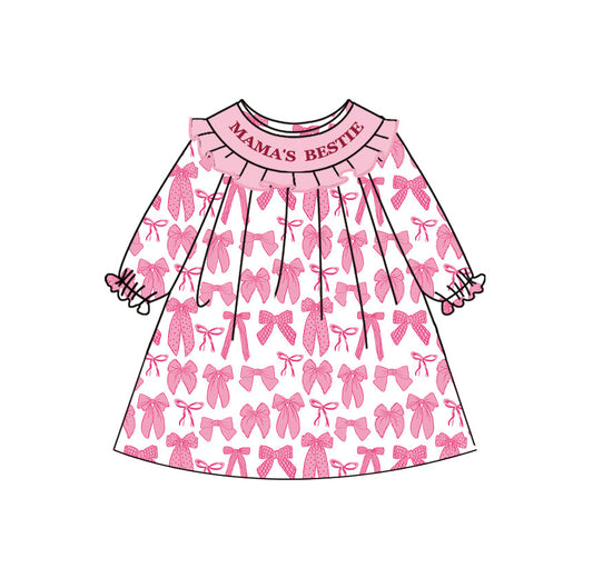 Preorder Baby Girl Long Sleeves Mama's Bestie Smocked Knee Length Dress