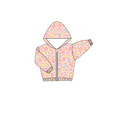 Pre-order Baby Girl Kids Long Sleeves Leopard Zipper Hoodie Shirt Coat