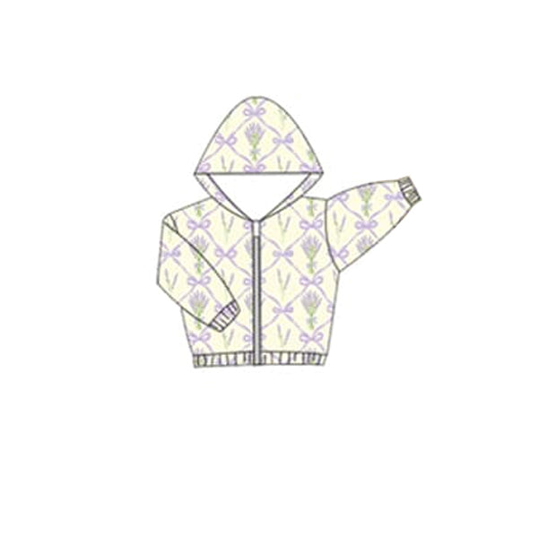 Pre-order Baby Girl Kids Long Sleeves Purple Flower Bows Zipper Hoodie Shirt Coat