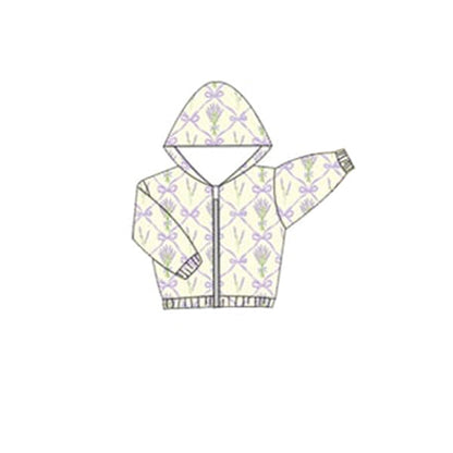 Pre-order Baby Girl Kids Long Sleeves Purple Flower Bows Zipper Hoodie Shirt Coat