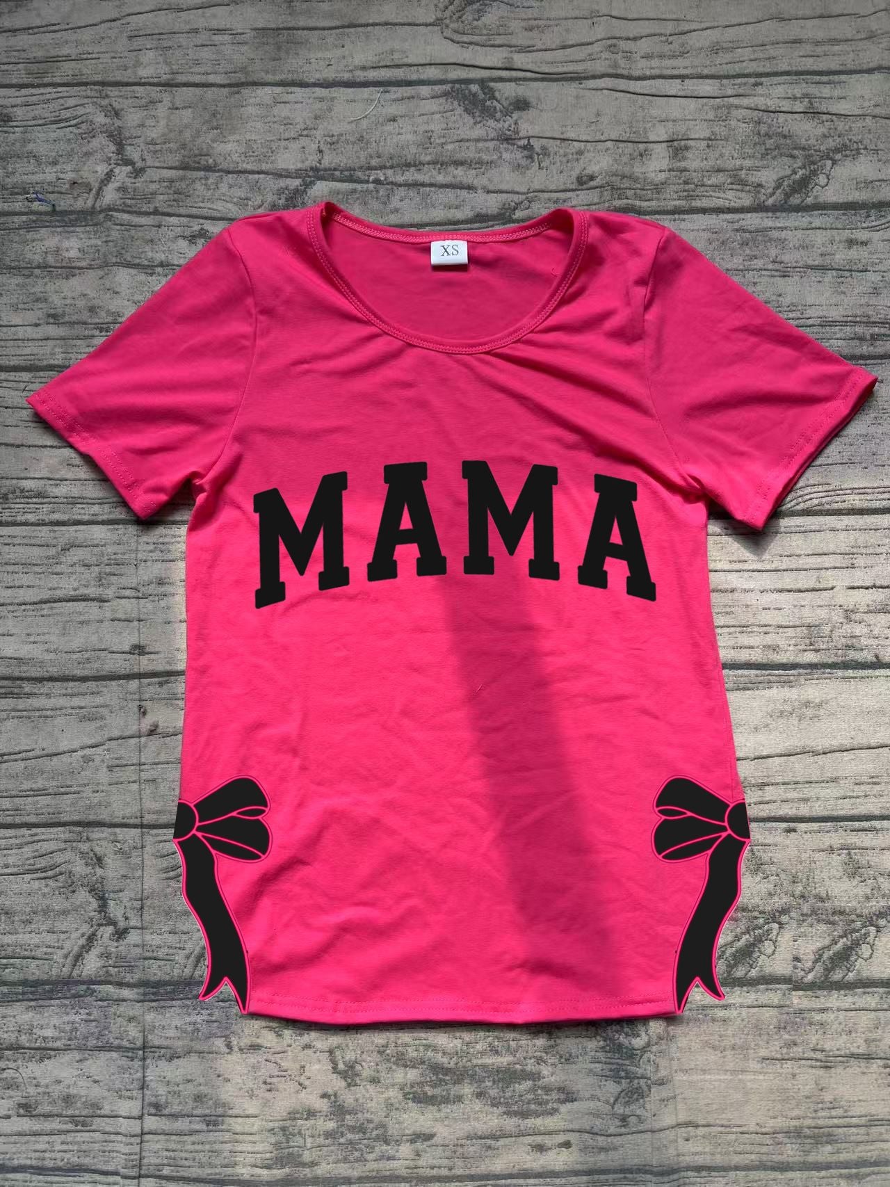 Preorder Adult Women Short Sleeves Embroidery Mama Bows Pink Tee Shirt（ No moq ）