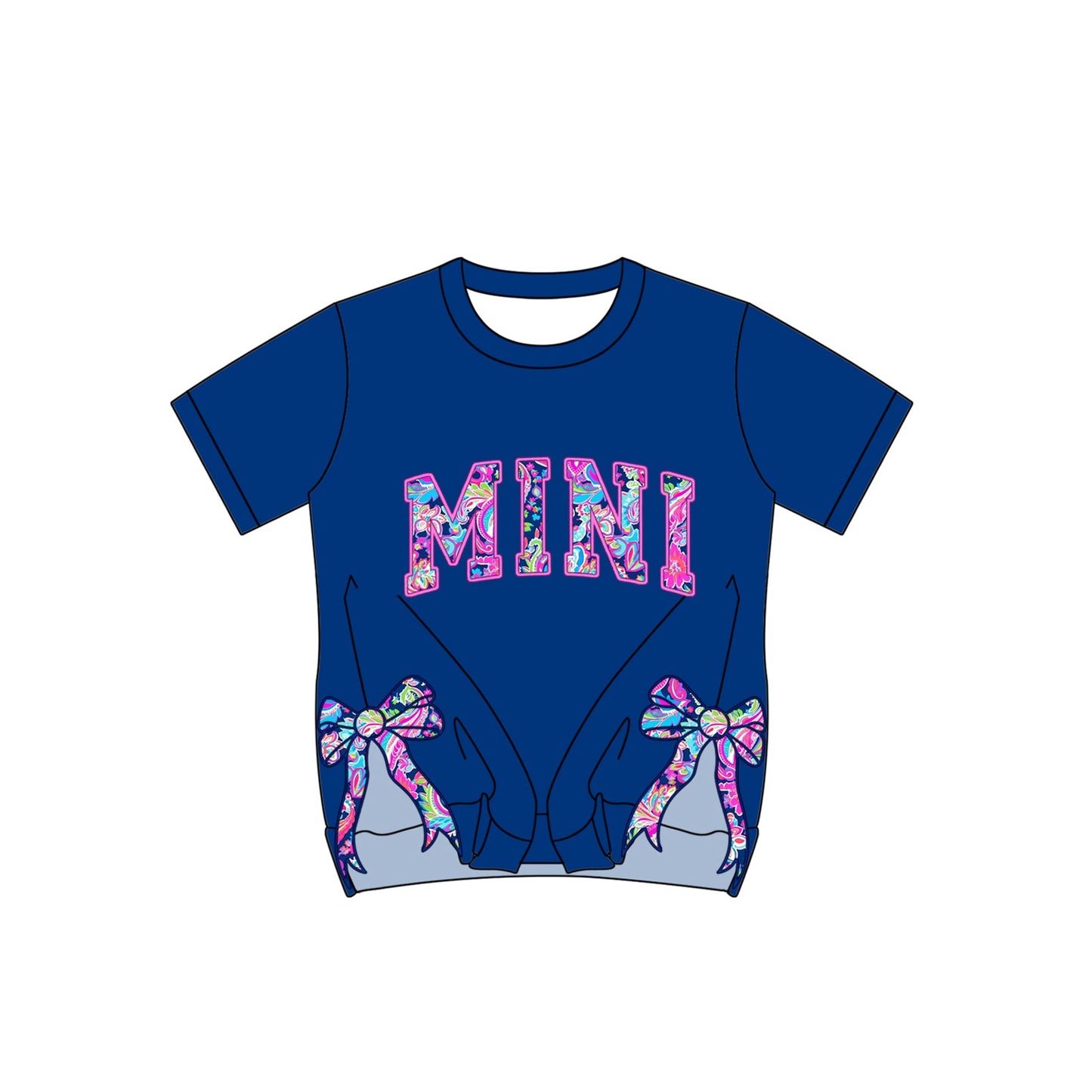 Preorder Baby Girl Short Sleeves Navy Mini Seaweed Bows Tee Shirt Tops