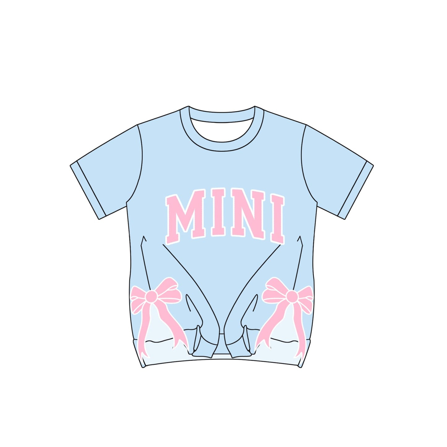 Preorder Baby Girl Short Sleeves Blue Mini Seaweed Bows Tee Shirt Tops