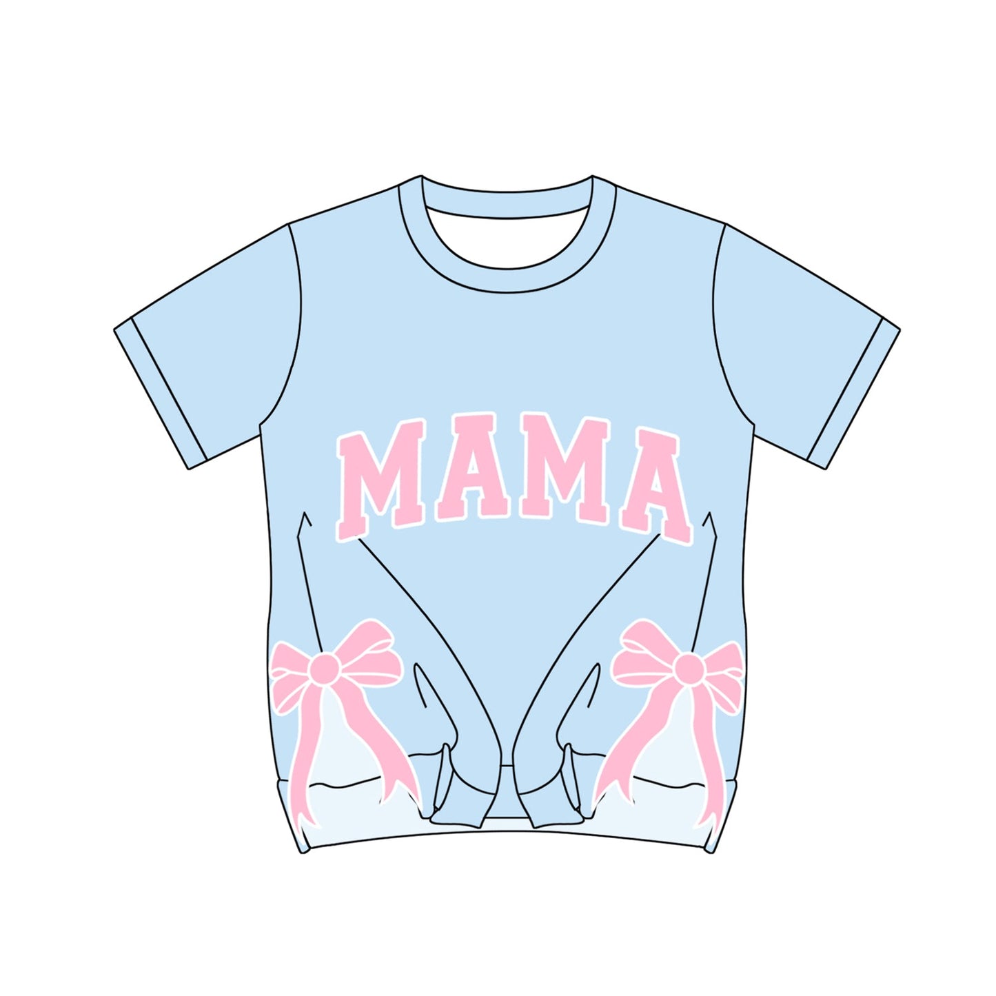 Preorder Adult Women Short Sleeves Blue Mama Bows Tee Shirt Tops