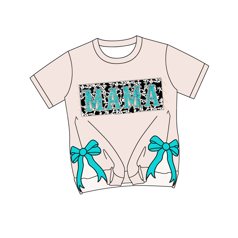 Preorder Adult Women Short Sleeves Mama Bows Tee Shirt Tops