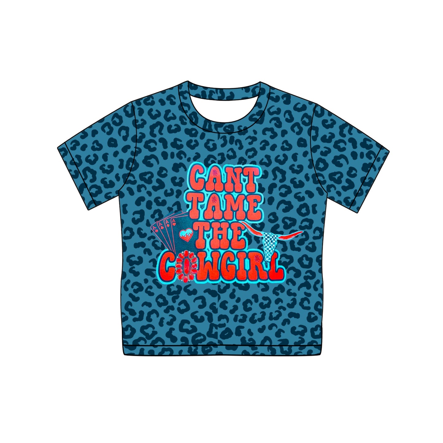 Preorder Baby Girl Short Sleeves Leopard Cowgirl Tee Shirt Tops
