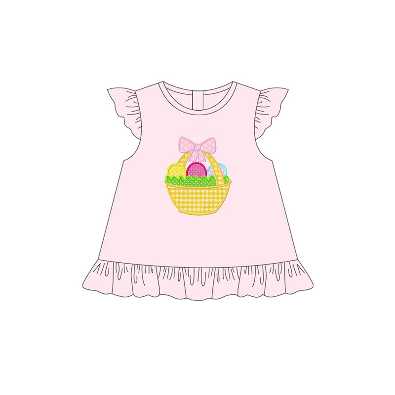 Preorder Baby Girl Short Sleeves Easter Eggs Pink Tops ( Moq 5 )