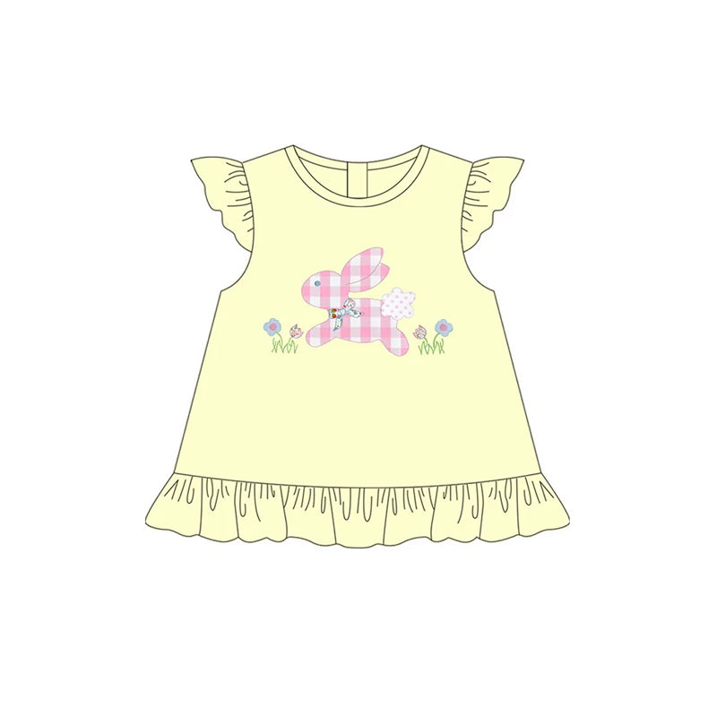 Preorder Baby Girl Short Sleeves Easter Rabbit Flower Yellow Tops ( Moq 5 )