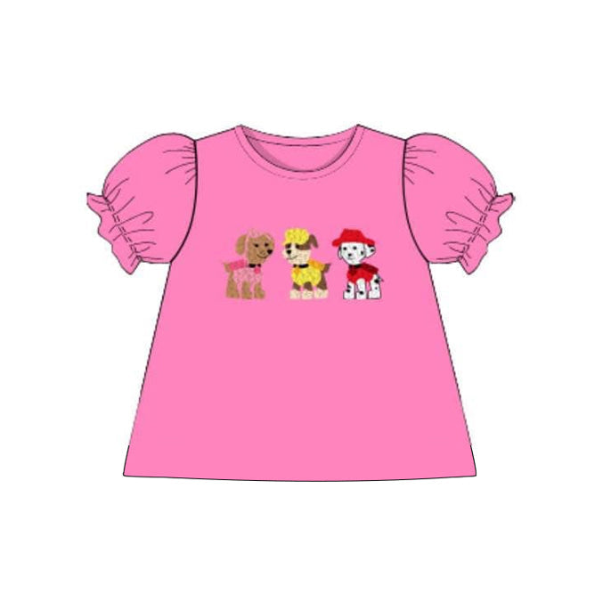 Preorder Baby Girl Short Sleeves Pink Cartoon Dogs Tee Shirt Tops  ( Moq 5 )