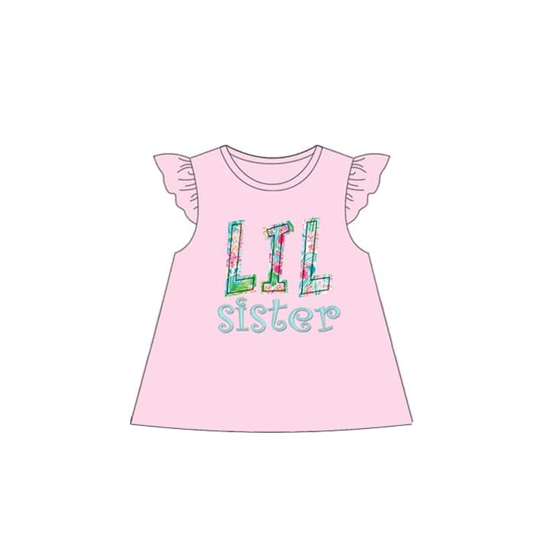 Preorder Baby Girl Short Sleeves Littler Sister Flower Pink Shirt Tops ( Moq 5 )