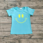 Preorder Baby Girl Toddler Short Sleeves Vinyl Smile Blue T-shirt Tops ( No moq )