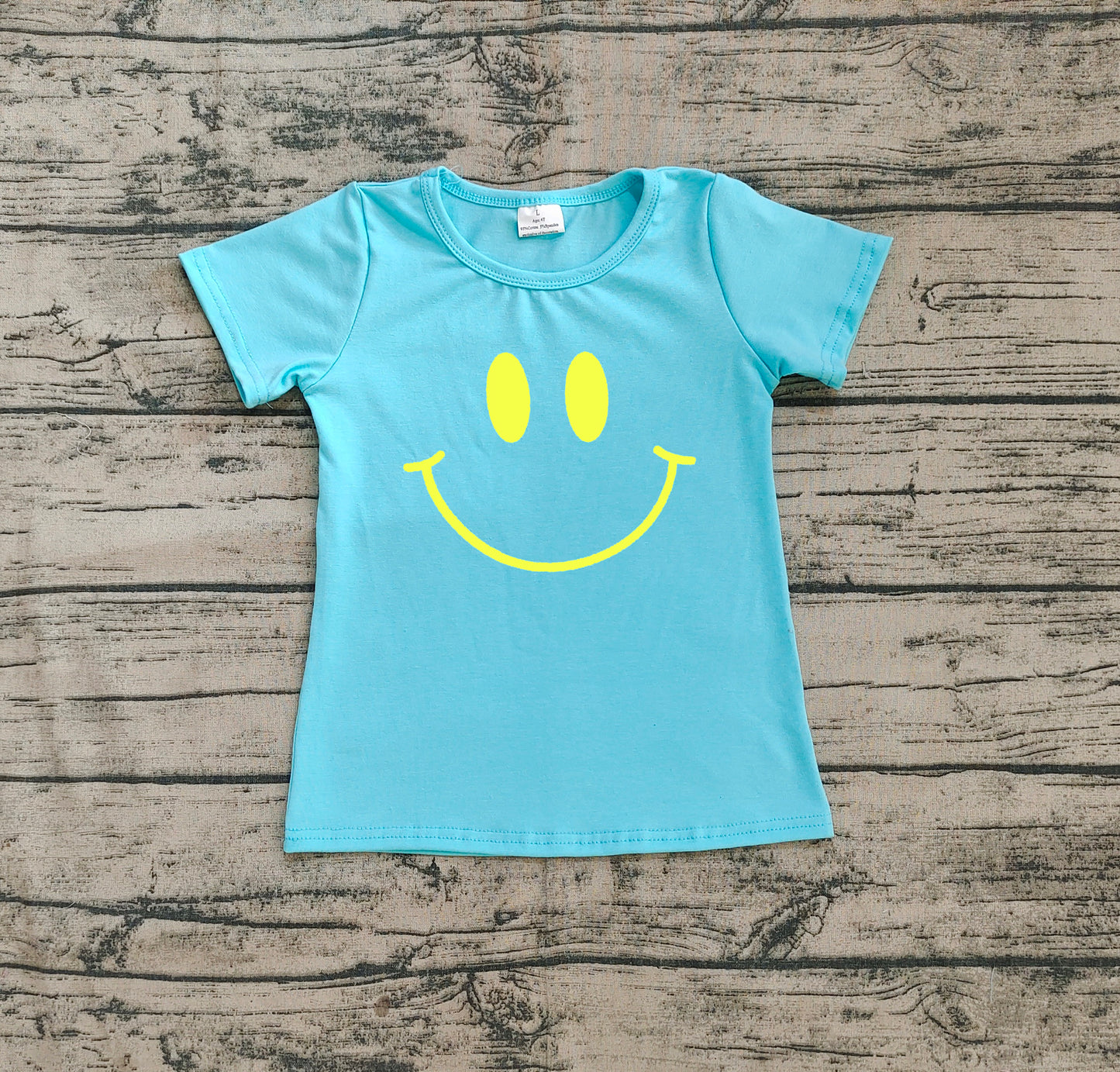 Preorder Baby Girl Toddler Short Sleeves Vinyl Smile Blue T-shirt Tops ( No moq )