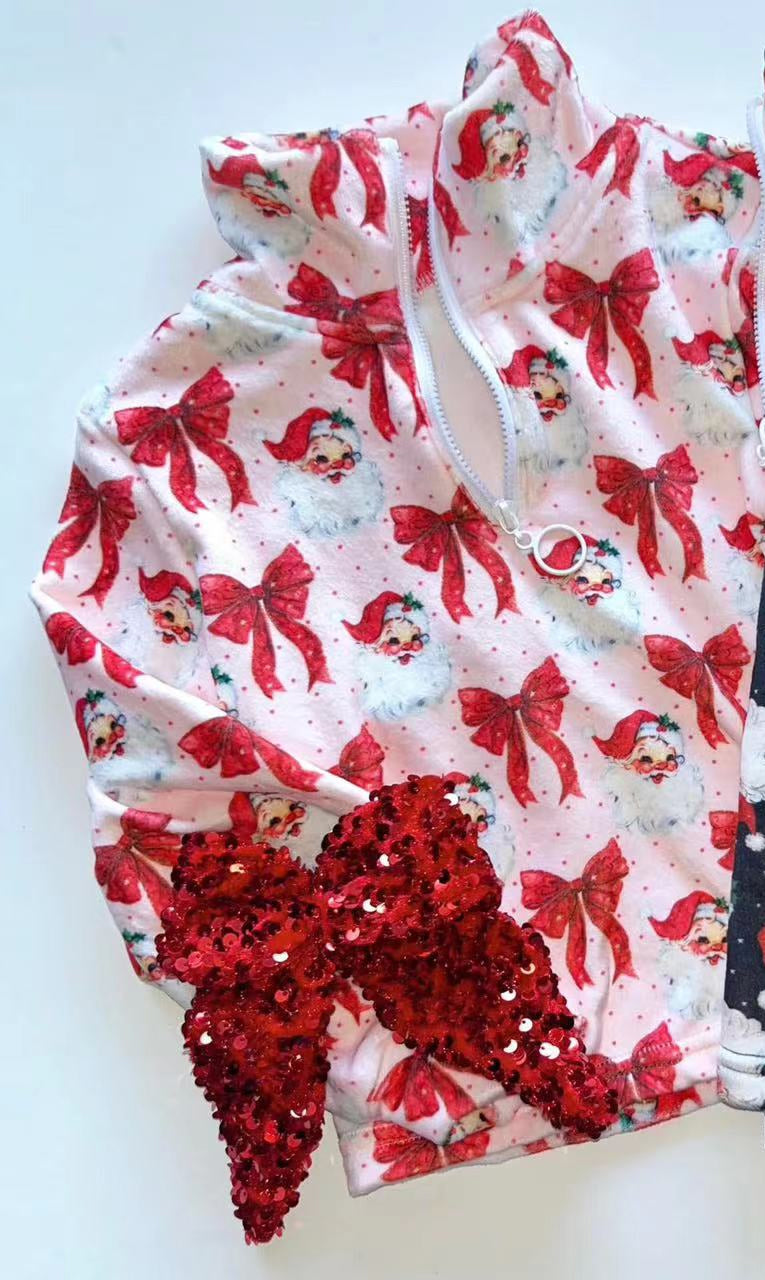 Preorder Baby Girl Long Sleeves Christmas Santa Zipper Pink Shirt ( Moq 5 )