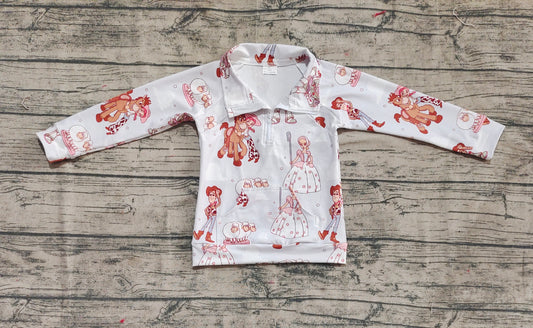 Preorder Baby Girl Long Sleeves Toys Zipper Pocket Cartoon Shirt Tops ( No moq )