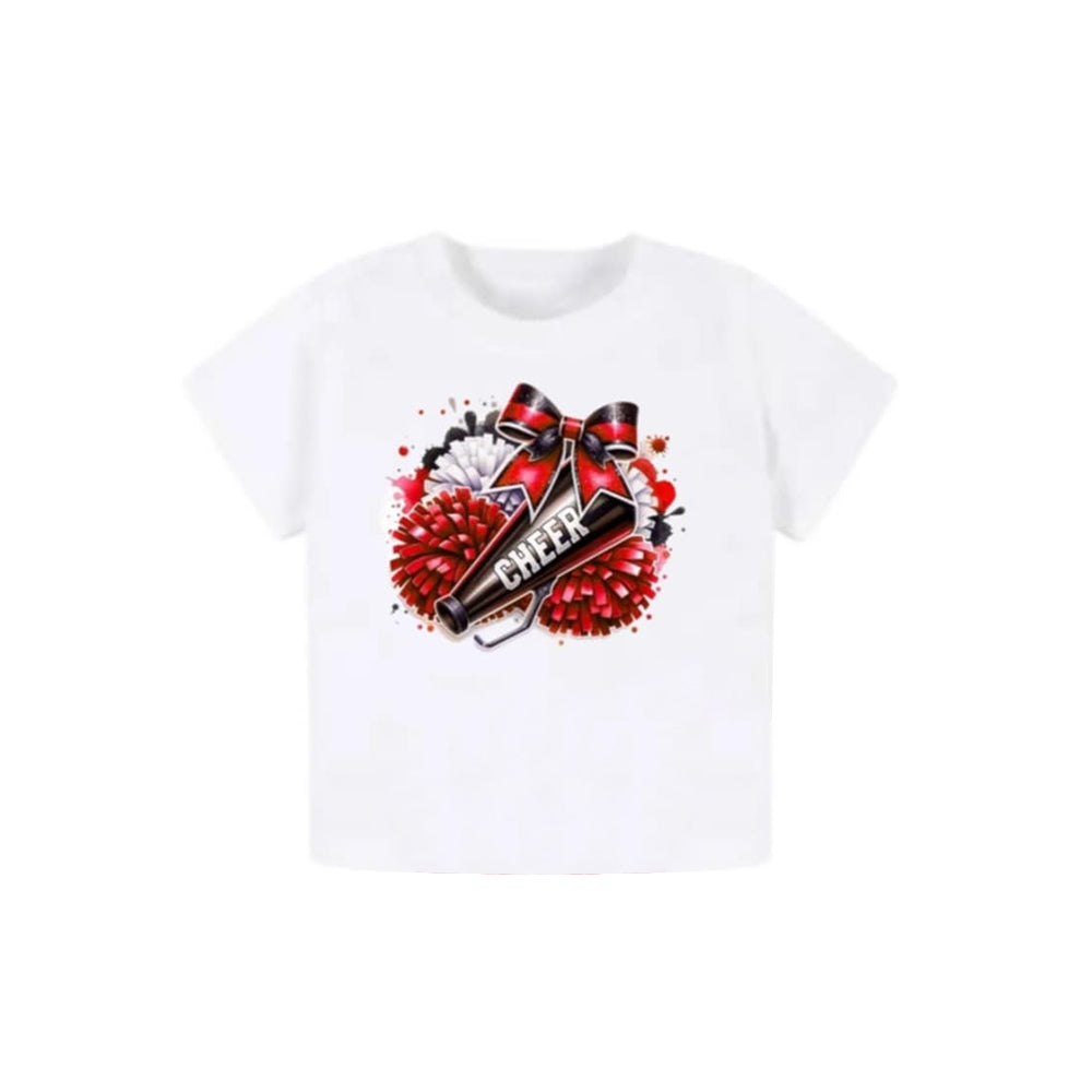 Preorder Baby Girl Short Sleeves Bows Cheer White Shirt Tops ( Moq 5 )
