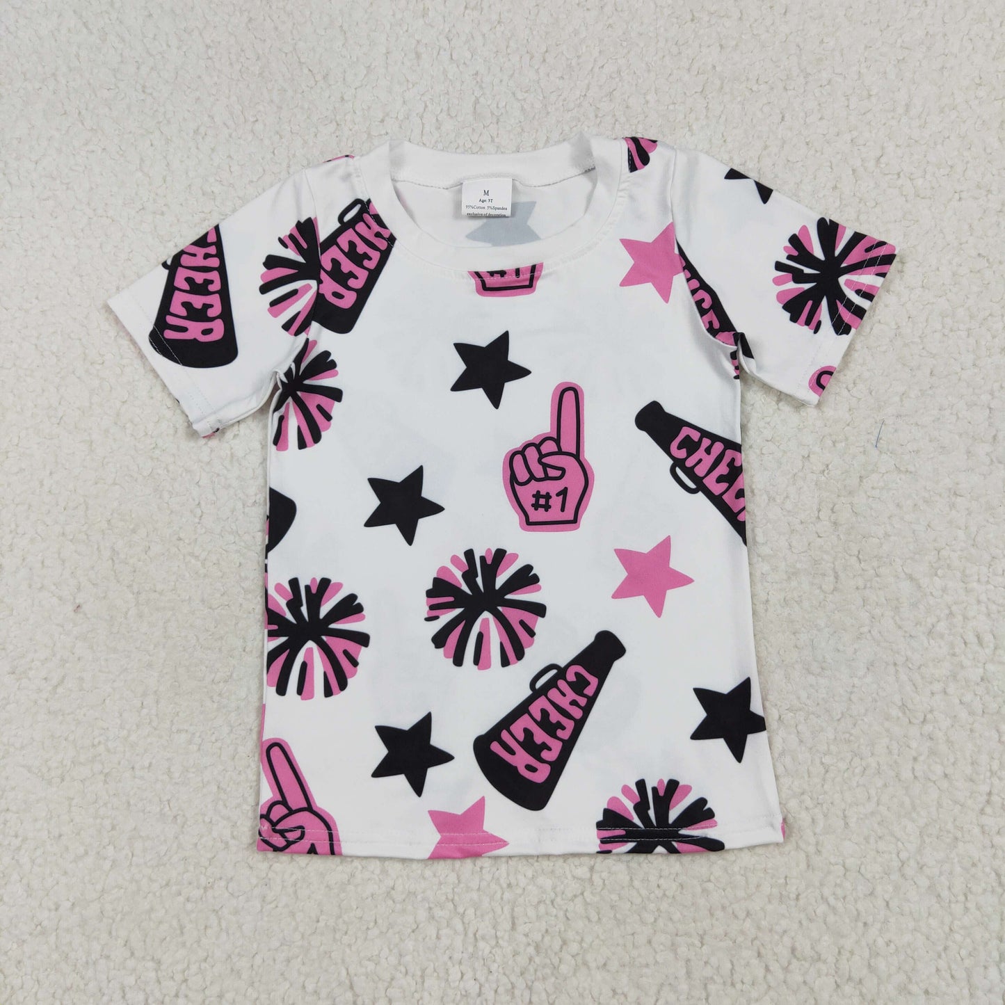 Baby Girl Toddler Short Sleeves Cheer Team Summer Tee Shirt Clothes Tops RTS