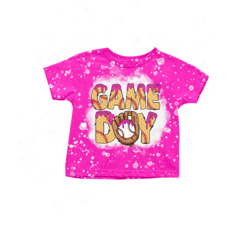 Preorder Baby Girl Short Sleeves Baseball Pink  Shirt Tops ( Moq 5 )