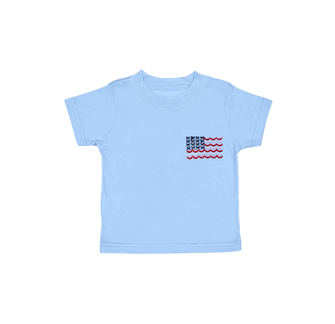 Preorder Baby Girl Short Sleeves Bows Flag 4th Of July Blue Shirt Tops ( Moq 5 )