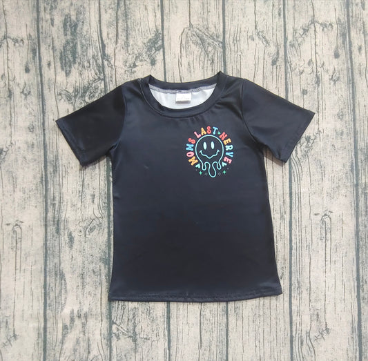 Baby Kids Toddler Short Sleeves Smile Black Tee Shirt Tops RTS