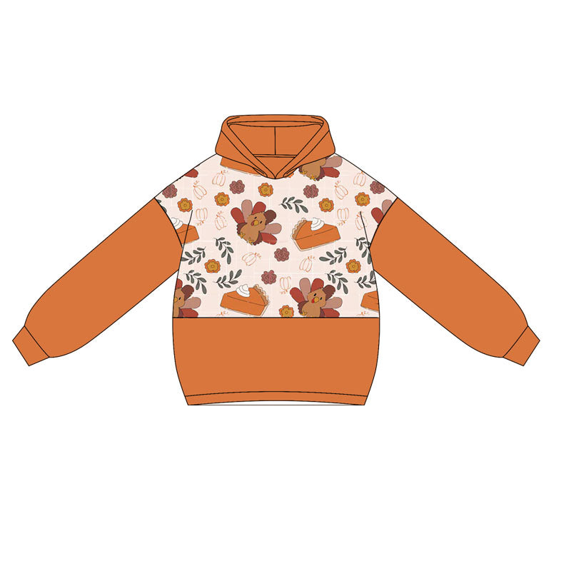 ( Moq 5 ) Preorder Baby Girl Orange Long Sleeves turkey Cakes Hoodies Tops Thanksgiving Shirt