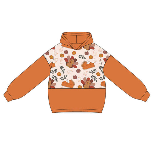 ( Moq 5 ) Preorder Baby Girl Orange Long Sleeves turkey Cakes Hoodies Tops Thanksgiving Shirt