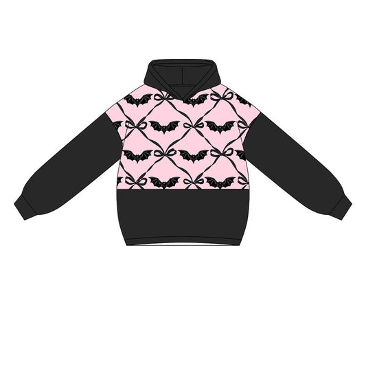 ( Moq 5 ) Preorder Baby Girl Black Long Sleeves Bows Bats Hoodies Tops Shirt