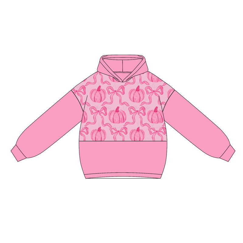 ( Moq 5 ) Preorder Baby Girl Pink Long Sleeves Bows Pumpkins Hoodies Tops Shirt