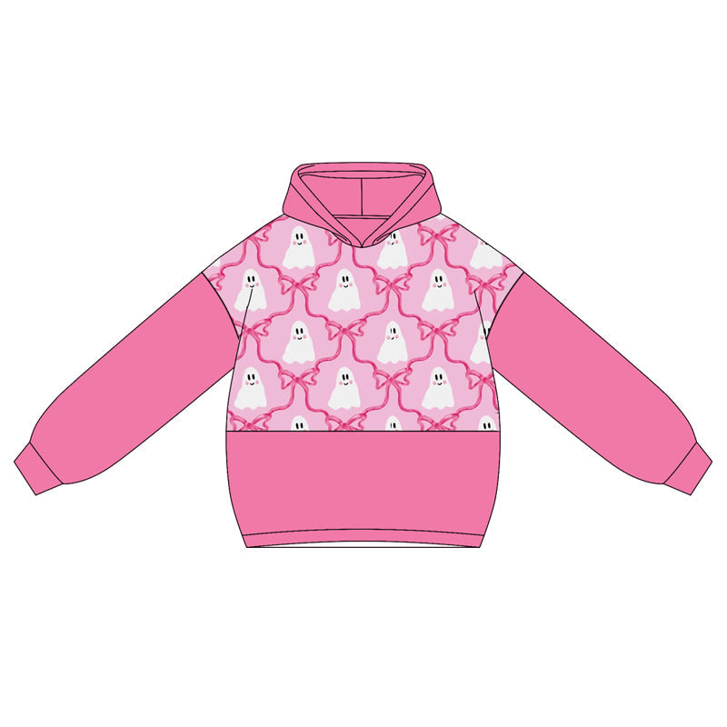 ( Moq 5 ) Preorder Baby Girl Pink Long Sleeves Bows Ghosts Hoodies Tops Halloween Shirt