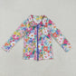 Baby Girl Long Sleeves Leopard Flower Bows Pockets Sibling Yoga Active Zipper Pullover Tops RTS
