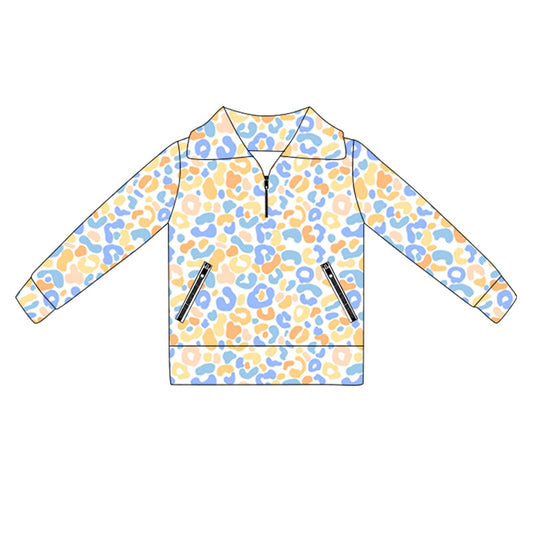 ( Moq 5 ) Preorder Baby Girl Long Sleeves Leopard Pockets Zipper Yoga Active Shirt Tops