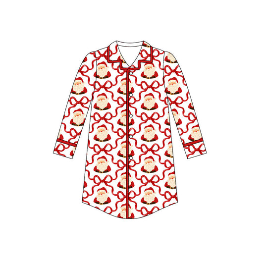 ( Moq 5 ) Preorder Adult Women Long Sleeves Christmas Santa Bows Buttons Pajamas Tops