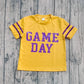 Baby Girl Short Sleeves Game Day Yellow Purple Yoga Active Team Cheer Vinyl Shirt RTS